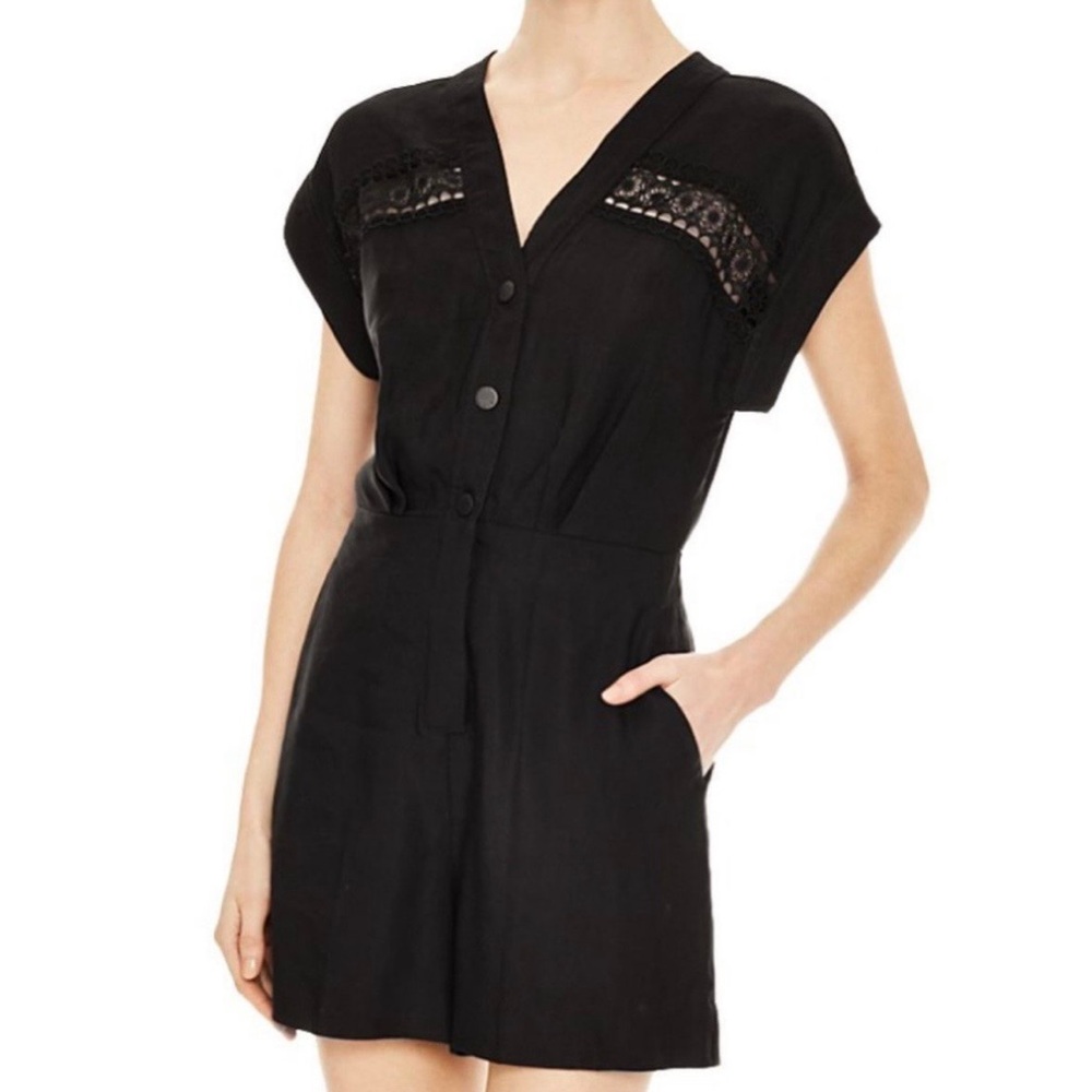 Sandro nyane guipure lace trimmed twill playsuit romper black S summer - Picture 12 of 13